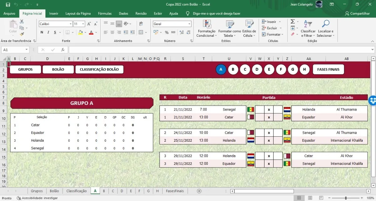 Planilha Da Copa Do Mundo 2022 Com Bolão